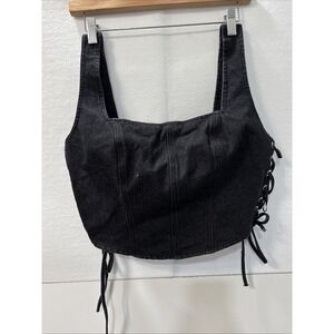 Altar'd‎ State Top Womens Extra Small Gray Denim Crop Corset Y2K Retro Hippie XL